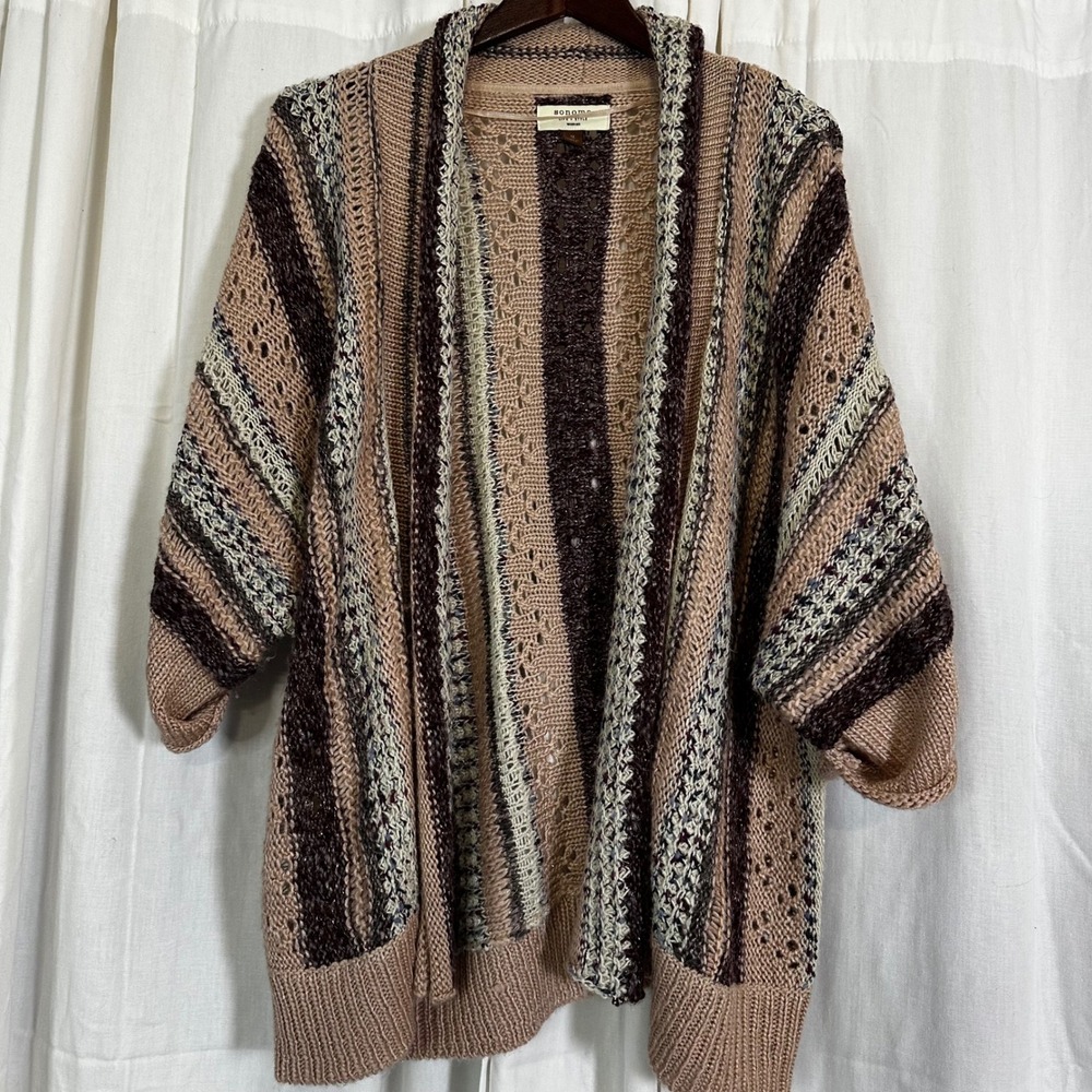❌SOLD❌Sonoma Earthy Bohemian Granola Woman 1X‎ Open Front Knit Cardigan Striped